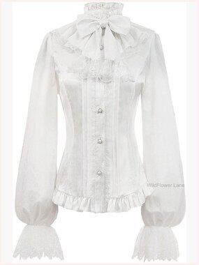 Victorian Blouse Women Gothic Vintage Lotus Ruffle Long Sleeve Tops